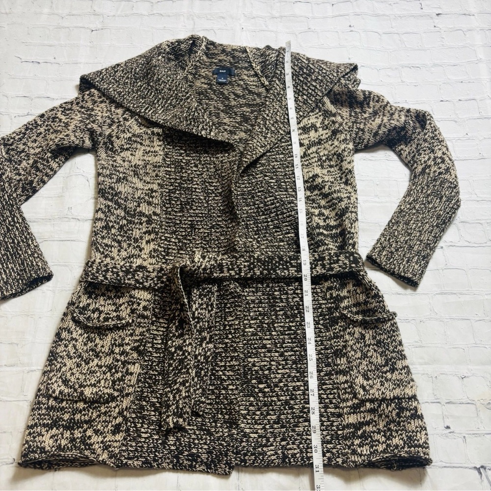 GAP Women’s M Lambswool Cotton Longline Duster Sweater Brown Tan Belted Pockets - Picture 8 of 11